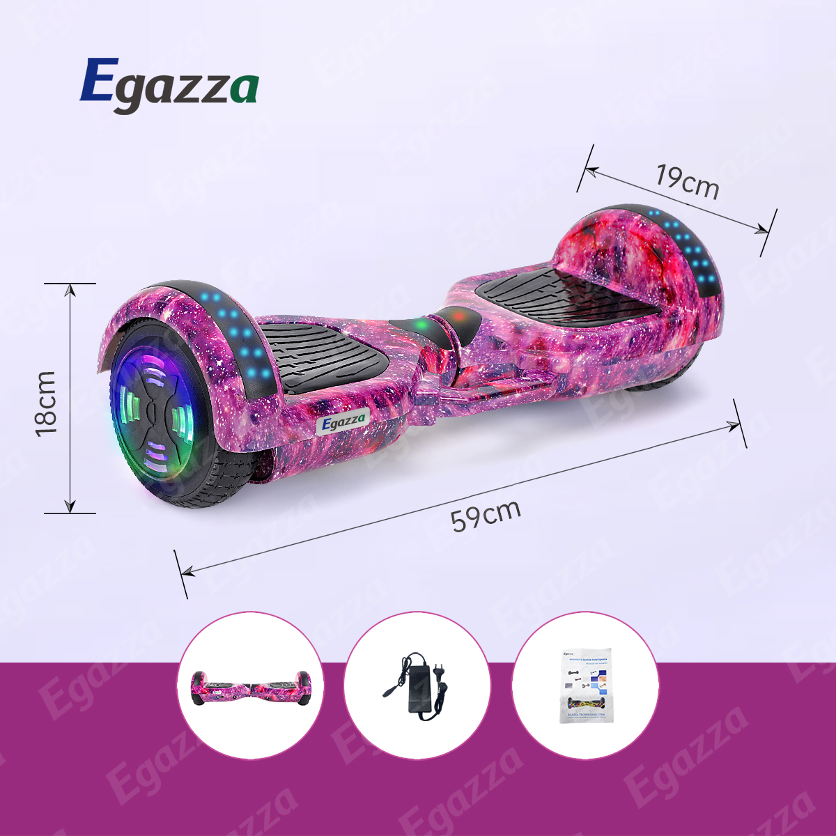 Egazza K5 Purple Starrysky Electric Hoverboard with Bluetooth